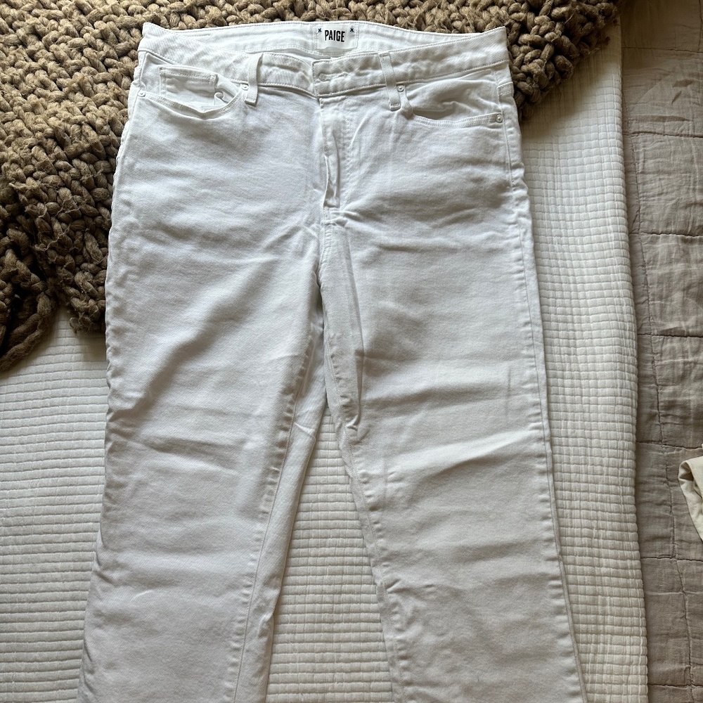 Paige Cindy High Waist Raw Hem Ankle Jeans, Size 32, Crisp White
